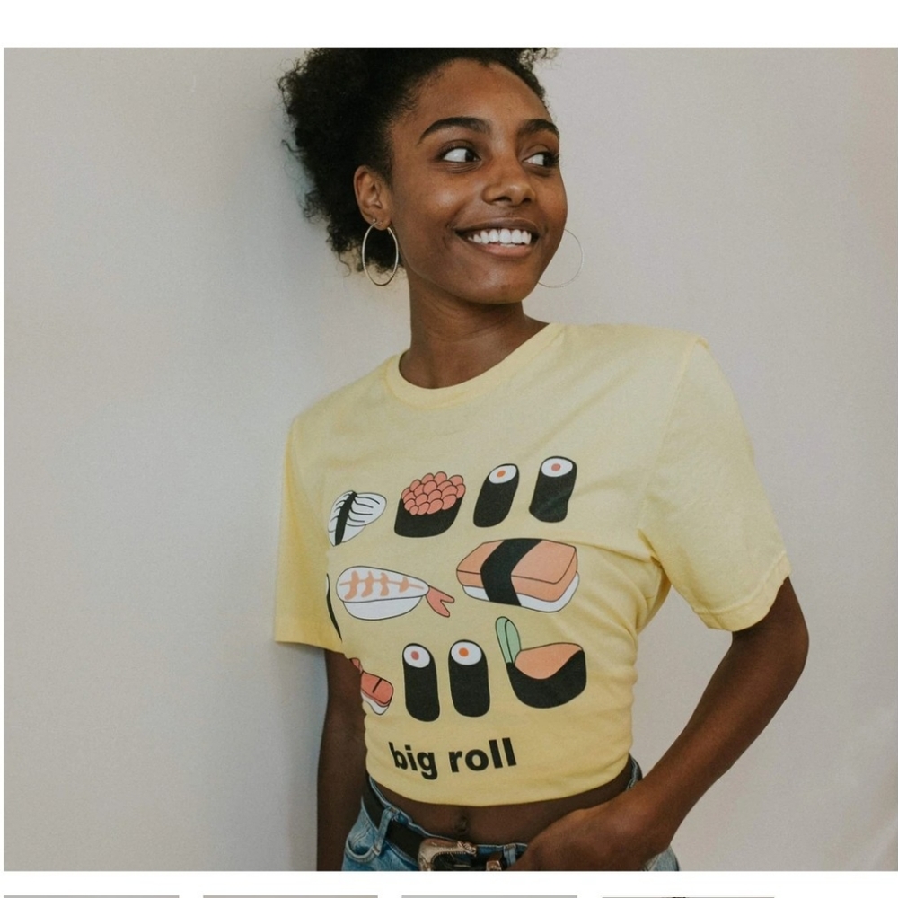 Sushi Fam big roll yellow Tee/ Greek gifts apparel/ Greek sorority t shirt 2XL